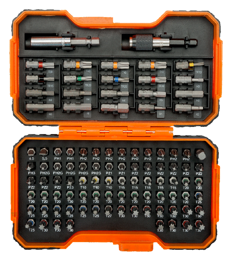 Bahco Standart Tornavida Bit seti , lokmalar  ve 1/4” Lokma Adaptörü - 54 adet