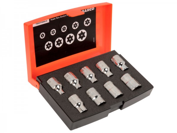 TORX® Vidalar için 1/2 inç Kare Uçlu Lokma Anahtarı Seti - 9 Parça