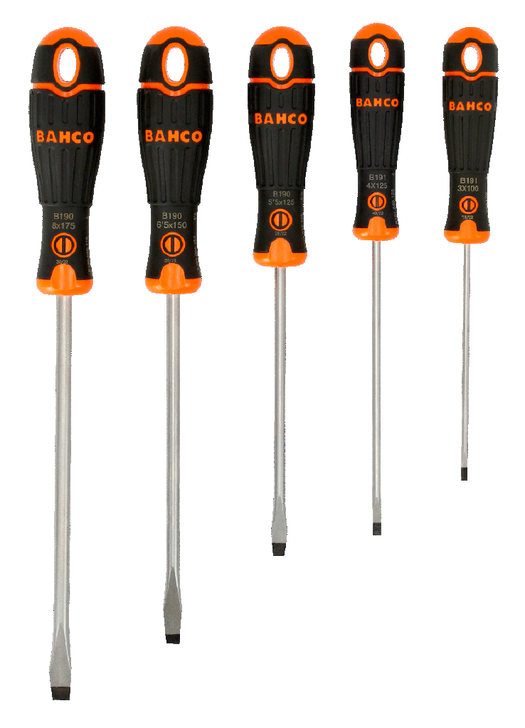 Bahco BahcoFit Kauçuk Saplı Oluklu Tornavida Seti - 5 Adet