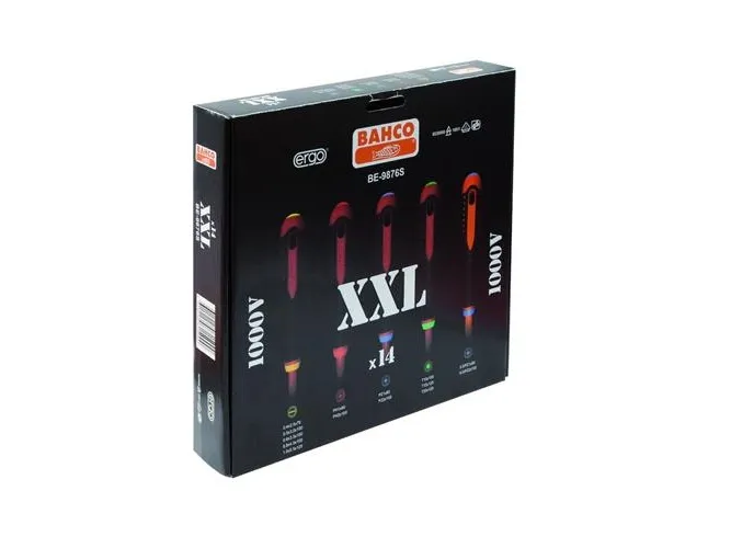 Bahco ERGO™ izoleli tonavida seti, 14 parça. Düz , Phillips, Pozidriv, TORX® ve Combi PZ başlı vidalar için