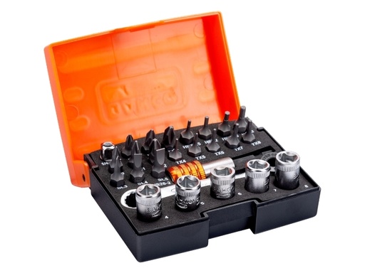 [2058/S26-2] Bahco Standart Tornavida  Bit Seti ve Lokma, 1/4” Lokma ve Cırcır - 26 adet