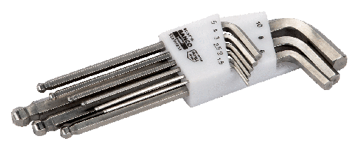 [BE-9770I] Bahco Uzun, top uçlu, paslanmaz çelik, altıgen  allen tornavida seti, metrik, 9 parça