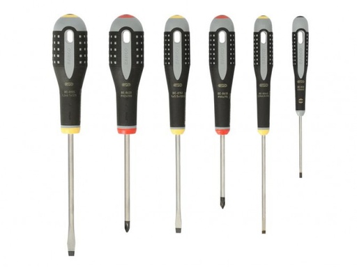 [BE-9881] Bahco ERGO™  Tornavida seti,6 parça. Düz ve  Phillips  vidalar için