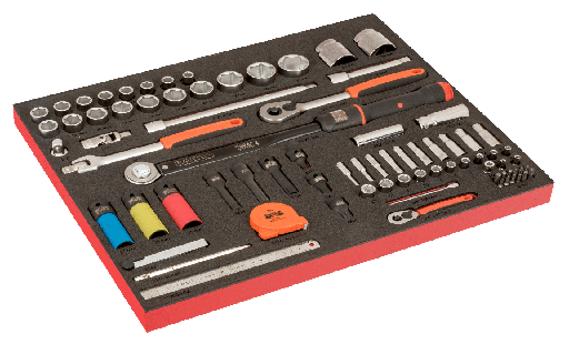 [FF1A218LM] Bahco Fit&Go 3/3 Köpük Lazer İşaretli iç Tasarımlı Pencere Tıklamalı Tork Anahtarı, Buji Lokmaları ve 1/4 inç Lokma Seti - 79 Parça